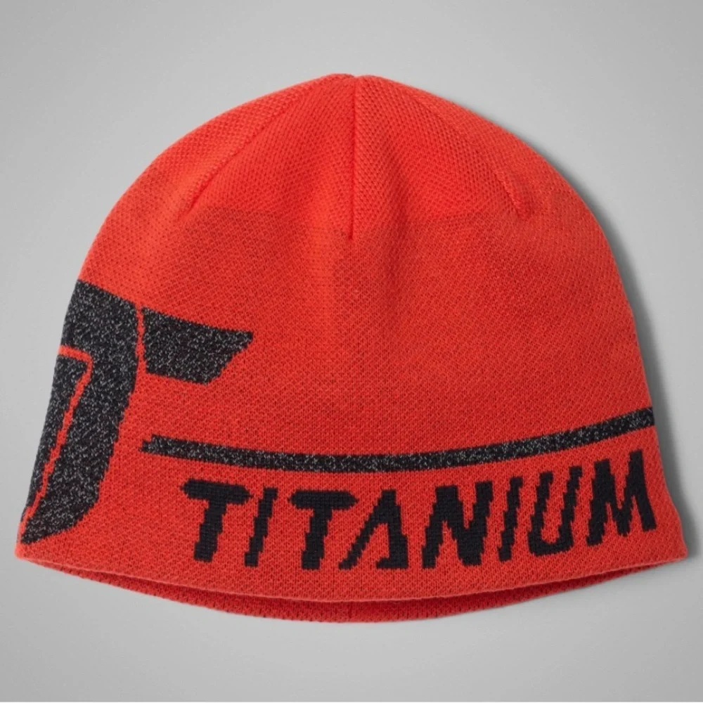 Columbia Titanium Red Knit Beanie with Black Lettering